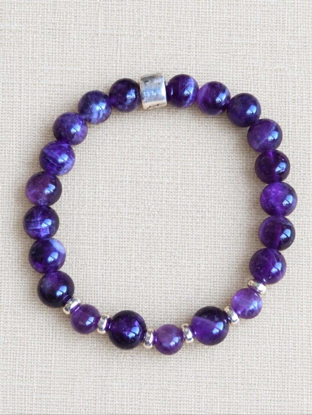 Amethyst Gemstone Bead Stretch Bracelet | Handmade | 8mm
